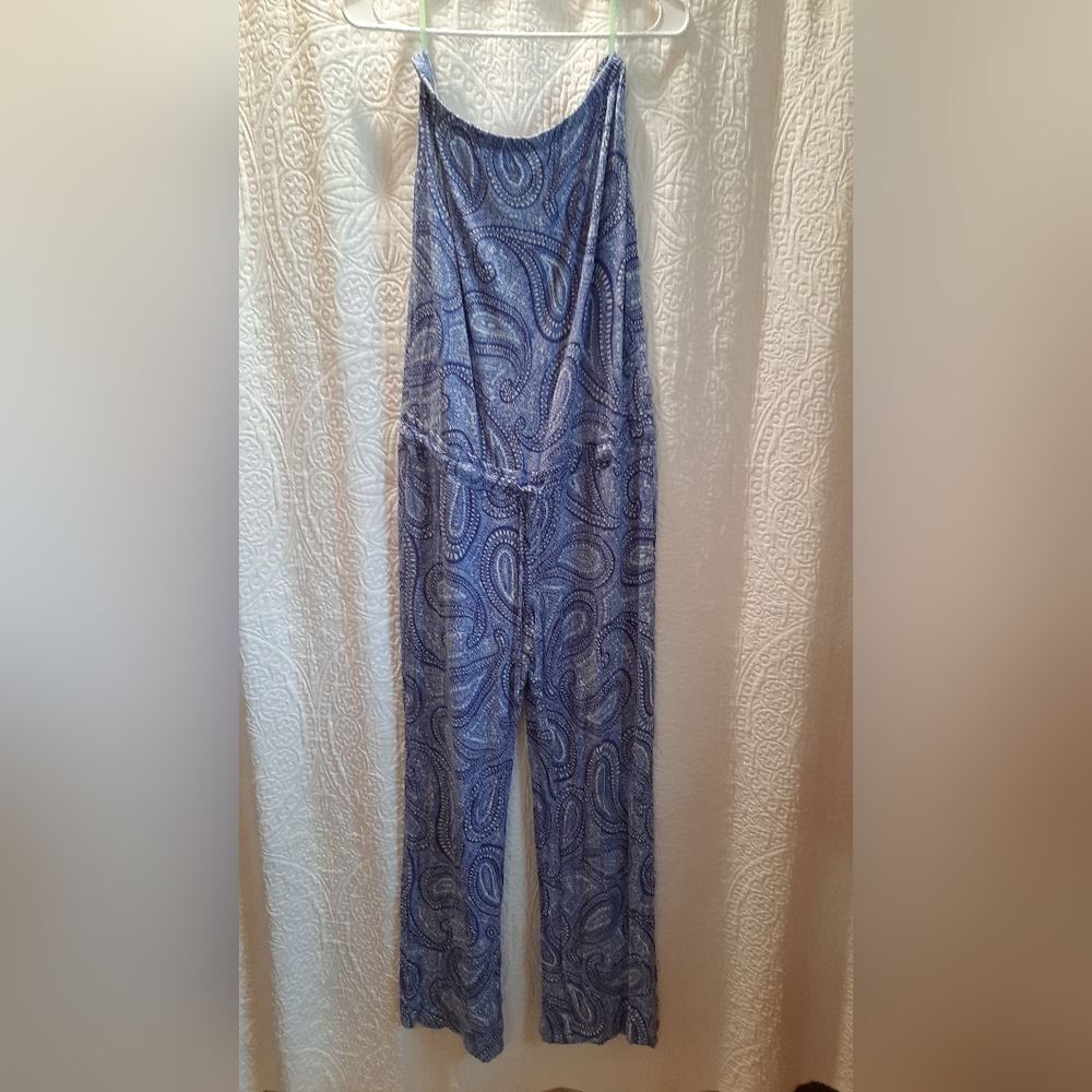 Tori Richard Jumpsuit Womans Small Purple Paisley Strapless Stretch Beach